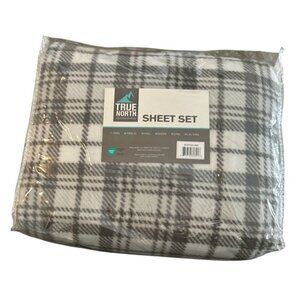 True North by Sleep Philosophy Micro Fleece Twin Sheet Set Plaid Grey White New